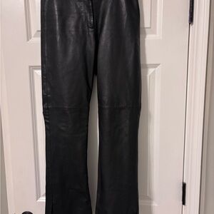 Vakko Leather Black Straight Leg Pants